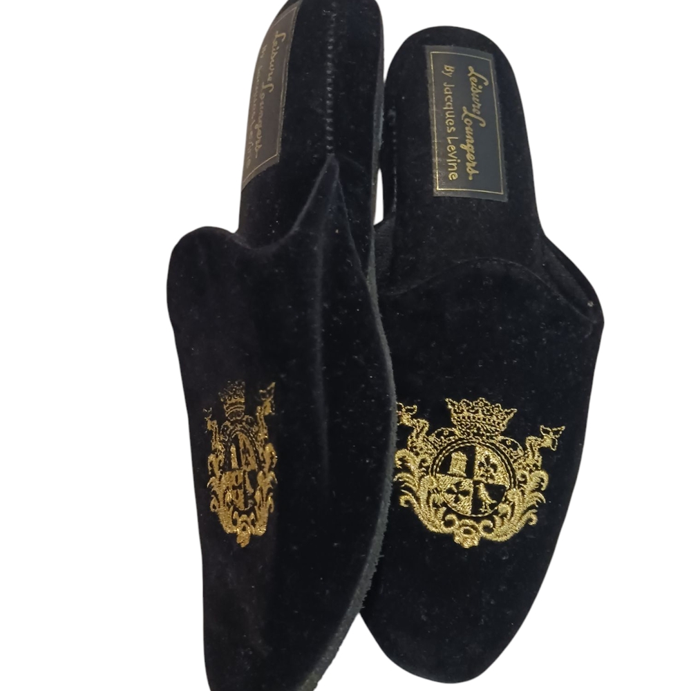 Luxurious Black and Gold Velvet Slippers